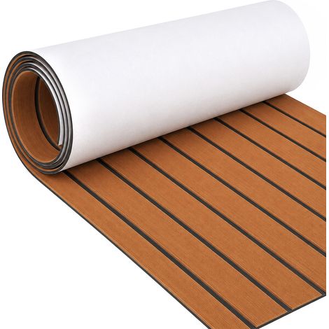 Wolketon Tapis de Pont Revêtement de Sol Autocollant, Tapis de Sol en Mousse EVA, Teck Tapis Pont de Bateau pour Yachts, Terrasses 240x45cm Marron (1/5)