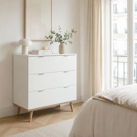 Commode blanche 3 tiroirs style scandinave ALVA (1/5)