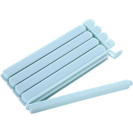 Lot de 5 pinces de fermeture pour sachets alimentaires, plastique, bleu clair, réutilisables, portables, étanches (1/5)
