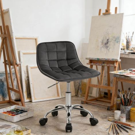 Sedia girevole per ufficio in velluto, altezza regolabile, schienale ergonomico, base a 5 razze con ruote, grigio scuro (1/5)