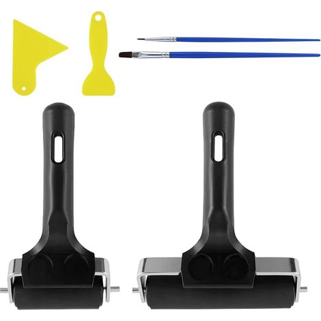 Lot de 2 rouleaux en caoutchouc, rouleau d'impression linoléique, rouleau de peinture avec 2 grattoirs et 2 pinceaux pour bricolage, impression sur bloc, peinture, rouleau en caoutchouc (1/5)
