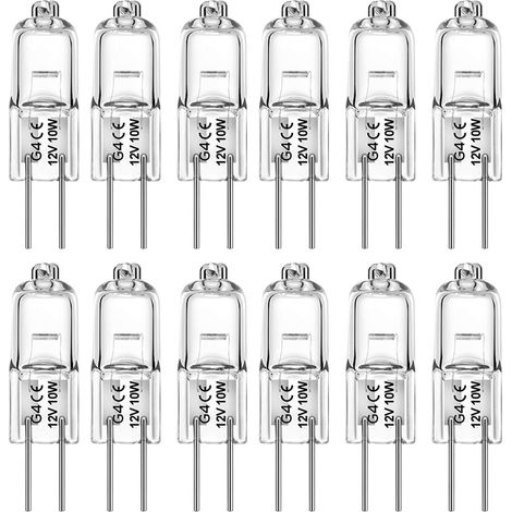 Ampoules Halogènes G4 10W 12V, Lot de 12 Ampoules à 2 Broches Capsule Transparente Blanc Chaud Intensité Variable pour Plafonniers, Lampes de Table, Éclairage d'Armoire (1/5)