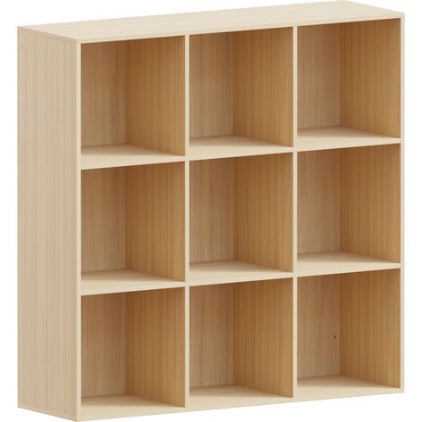 Durham 9 Cube Bookcase Shelf Wooden Display Storage Rack Free Standing Shelf Unit, Oak-5-White-Baskets