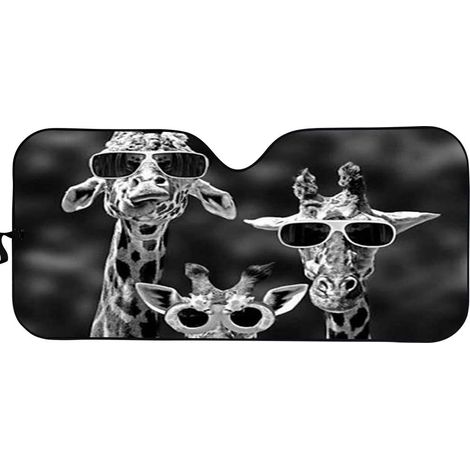 Pare Soleil pour Pare Brise de Voiture, 3D Funny Motif Universel Pliable Bache Voiture Pare Soleils pour Bloquer Rayons UV, Visière pour Berlines, SUV, Camions (Girafe) (1/5)
