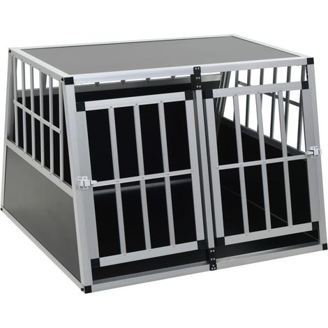Jaula para perros de dos puertas 94 x 88 x 69 cm aluminio y MDF negro 020000064