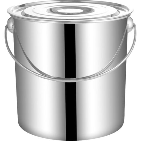 Seau en acier inoxydable grande capacité, épais et résistant, idéal pour la soupe, le stockage en restaurant et autres usages.