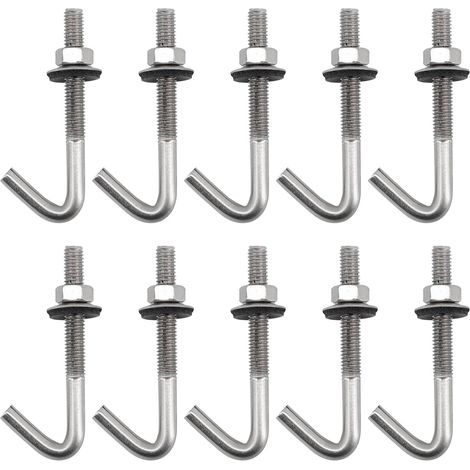 Lot de 10 vis d'ancrage de toit M6 x 130 mm en acier inoxydable 304 avec rondelle d'écrou hexagonal (1/5)