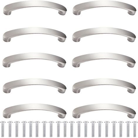 10 poignées de meuble argentées avec 20 vis, poignées de tiroir, entraxe de 96 mm, poignées de cuisine modernes en alliage d'aluminium, idéales pour la cuisine et la chambre. (1/4)