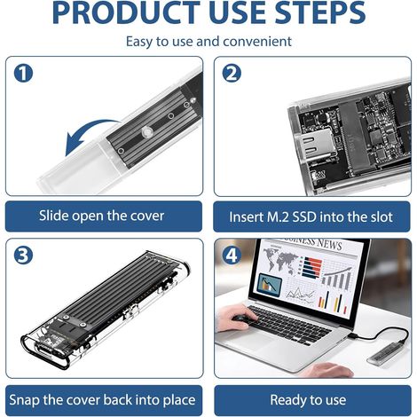 Boîtier SSD M.2 SATA NGFF USB C, Adaptateur M2 Sata sans Outils pour NGFF 2230 2242 2260 2280 B / B+M Key, Lecteur SSD M2 USB 3.1 Gen1 5Gbps, Mini Disque Externe Non Compatible NVMe / M-Key (1/2)