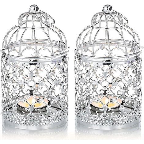 Lot de 2 lanternes décoratives suspendues, porte-bougies, argentées (1/5)