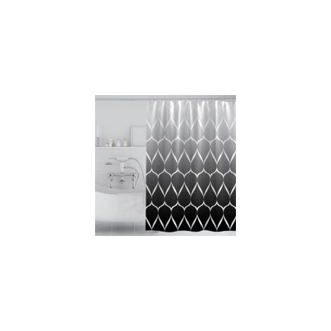 Duschvorhang, 180 x 180 cm, aus wasserdichtem und schimmelresistentem Polyester, mit Wellenmuster und Schwarz-Weiß-Farbverlauf.
