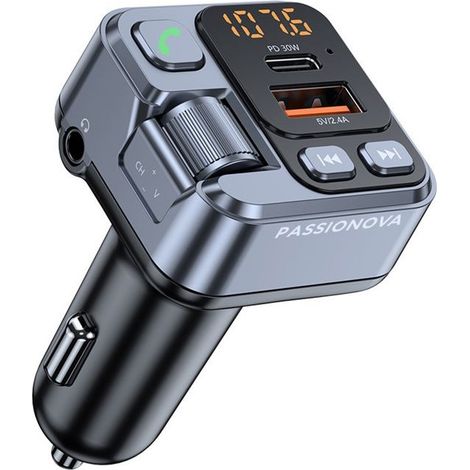Bluetooth-FM-Transmitter fürs Auto, 5.1 FM, 30 W, 2,4 A, Typ-C-Schnellladefunktion und USB-Anschluss, Bluetooth-Autoadapter-Ladegerät (1/4)