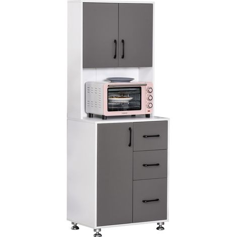 Armoire de Cuisine Multi-Rangements 60L x 40l x 160H cm Gris Blanc (1/5)