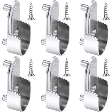 6 Supports d'Extrémité de Rail de Garde-Robe Ovales Support de Tringle de Garde-Robe en Argent Nickelé Supports de Rail de Bride de Garde-Robe de 15 mm et 6 Pièces Vis pour Penderie (1/5)