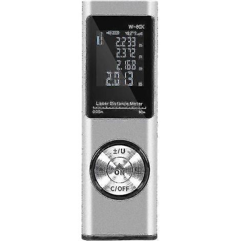 Télémètre infrarouge numérique en aluminium IP54, 4 unités de mesure, portée 80 m (couleur : argent) (1/5)