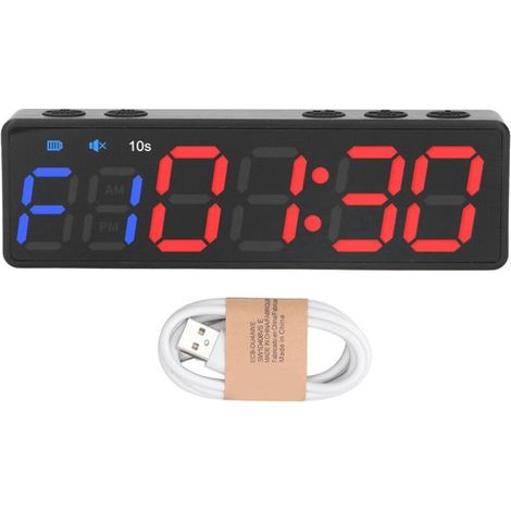 Minuteur d'entraînement portable, chronomètre de fitness à affichage numérique géant, réveil d'intervalle avec aimant puissant intégré, couleur bleu et rouge, pour exercices à domicile et salle de spo (1/5)