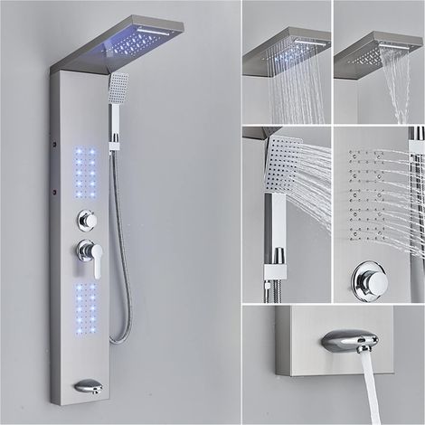 Ensemble de Douche mitigeur thermostatique Intelligent Panneau de Douche LED Robinet Pluie pommeau de Douche avec Spa Massage Jet Affichage numérique Montage Mural Salle de Bain système de Colonne de (1/5)