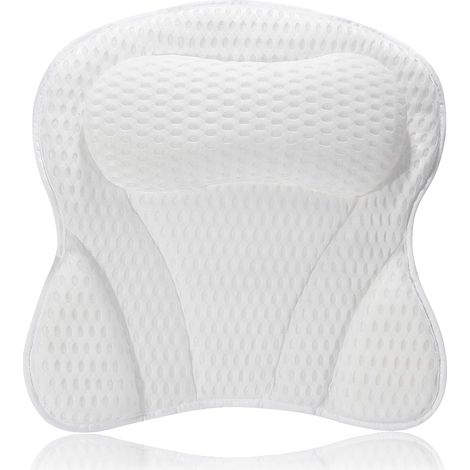 Cuscino per vasca/jacuzzi con 6 potenti ventose - Cuscino ergonomico antiscivolo per spa, donne e neonati - Tessuto lavabile - Regalo di lusso bianco (Accessori per spa nordici)