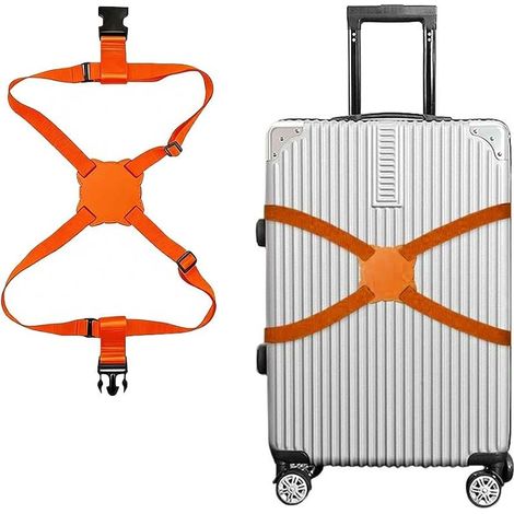 Sangle de bagage à motif en huit pour valise, sac de voyage, sac de sport, construction en polyester et bande centrale en cuir (orange) (1/5)