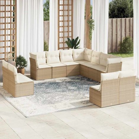 vidaXL Salon de jardin 11 pcs avec coussins beige résine tressée (1/3)
