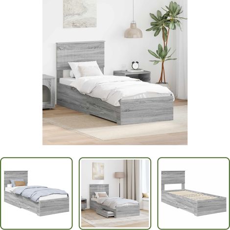 Rangement chambre - Cadre de lit avec tête de lit Sonoma Gris et Argent 75 x 190 cm (1/5)