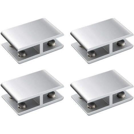 Lot de 4 pinces à verre réglables double face en alliage d'aluminium pour étagère de 8 à 12 mm d'épaisseur (1/3)
