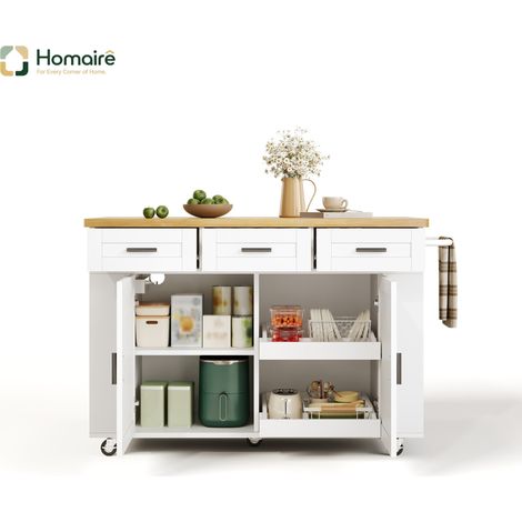 Desserte de cuisine avec rangement, port USB et couchage coulissant blanc en mdf 120 x 70 x 84 cm HOMAIRE (1/5)