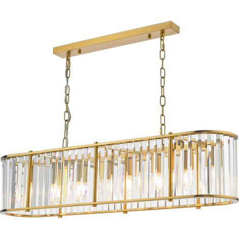 Dar Kiran Suspension Kiran à 7 lumières en laiton naturel et cristal (1/5)
