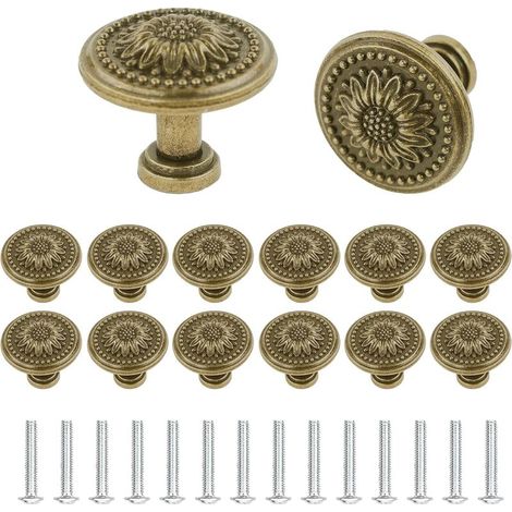 Lot de 14 boutons de placard en bronze antique vintage à motif floral pour commode, armoire, commode, porte d'armoire (1/5)