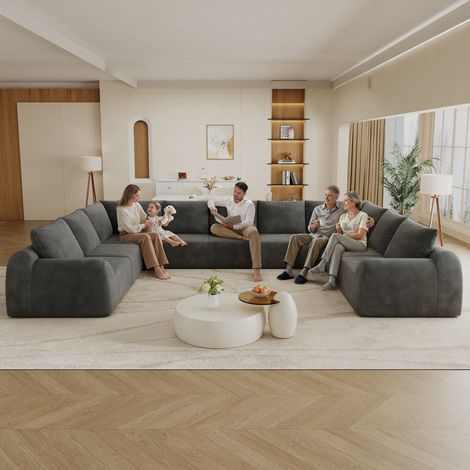 Divano a compressione in spugna da 411 cm, senza struttura rigida, a forma di U, ideale per soggiorno, camera da letto e appartamento, non richiede montaggio, colore grigio scuro. (1/5)