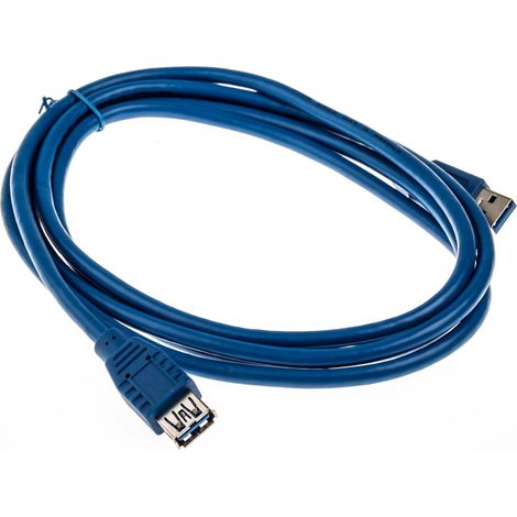 Rallonge USB RS PRO, USB A femelle vers USB-A mâle, Bleu, 2m ( Prix pour 1 )