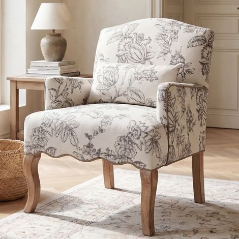 Wahson Poltrona Imbottita in Tessuto di Lino con Gambe in Legno, Imbottita Stampa Divano Singolo per Soggiorno Balcone, Beige