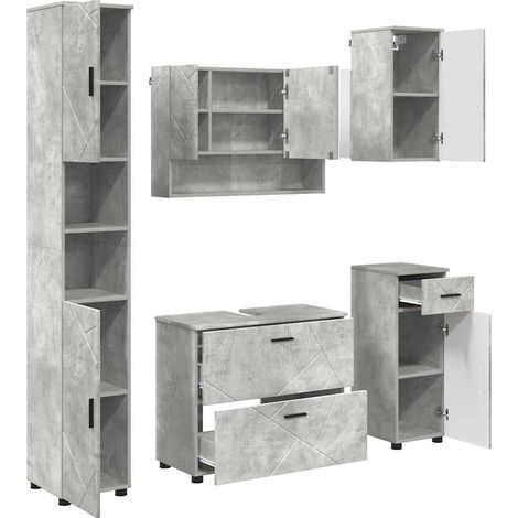Juego de muebles de baño con cajón 5 pcs Gris Concreto vidaXL (1/5)