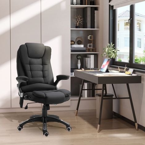 Sedia da ufficio 68x72x110-120 cm nera in poliestere con massaggio, riscaldamento, schienale reclinabile e altezza regolabile (1/3)