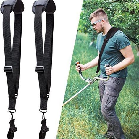 Deux sangles réglables pour tondeuse à gazon avec bretelles ergonomiques et clips métalliques accessoires pour tondeuse à gazon. (1/5)