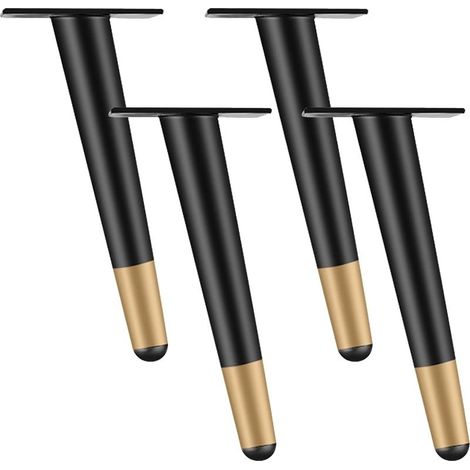 Set de 4 Pieds de Meuble 10cm Pieds pour Table Chaise en Métal avec Base Silencieuse Antidérapante Noir+Doré (1/5)