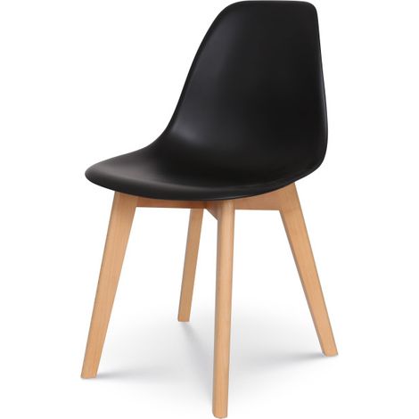 Chaise style scandinave modèle GABBY - Coque en résine noire et pieds en bois naturel