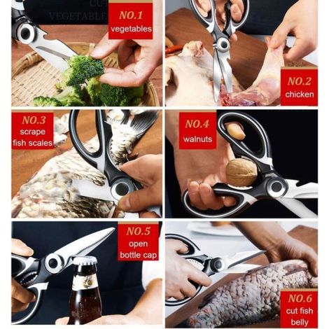 Ciseaux de cuisine multiusage,Lot de 2 ciseaux de cuisine polyvalents, ciseaux de cuisine tranchants en acier inoxydable (1/4)