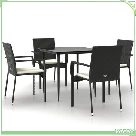 Ensemble de salle à manger de jardin - FAFEICY - 3185120 - Noir - Résine tressée - Table verre trempé (1/5)