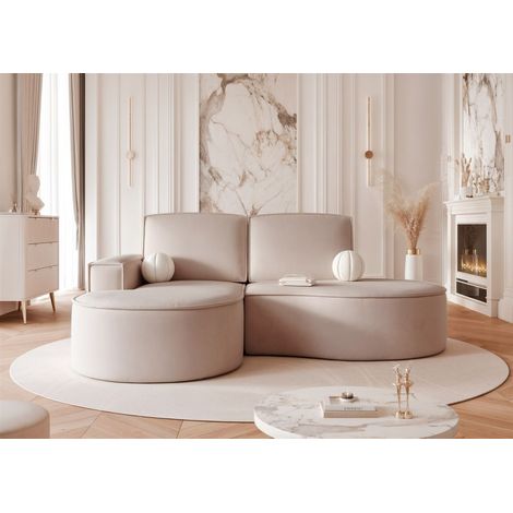 Ecksofa Designersofa Sofa ARLET in Stoff Riviera Beige Ottomane Links