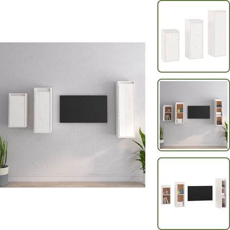 Armadi in pino - vidaXL Mobili Porta TV 3 pz Bianco in Legno Massello di Pino - Armadi per parete