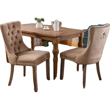 Chaise de salle à manger, Tissu en velours, Pieds en bois massif, CQY-kaki (1/2)