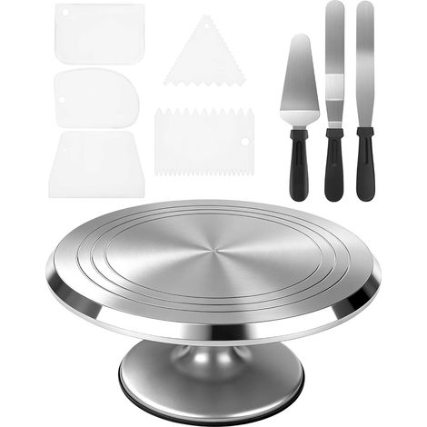 1 Plateau Tournant, Aluminium, Rotation 360 Degrés, Spatule Lissante, Accessoire Pâtisserie, Décoration Gâteau (1/5)