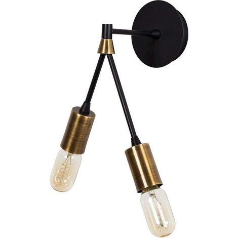 Lampe Murale Duos, Applique, cuivre, Noir en métal, 17 x 17 x 35 cm, 2 x E27, Max 100 W (1/5)