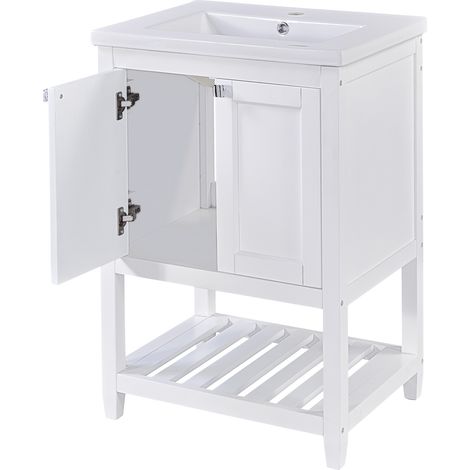 Mobile bagno con lavabo in ceramica bianco 61 cm con base a terra (1/4)
