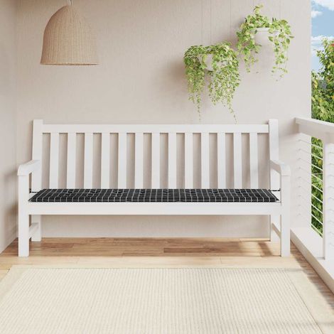 Coussin de banc de jardin carreaux noir 200x50x4 cm tissu (1/5)