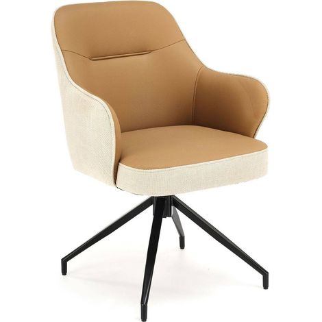 Silla Houston 1601, Beige + De color marrón claro, 85x60x65cm, Cuero ecológico, Metálico