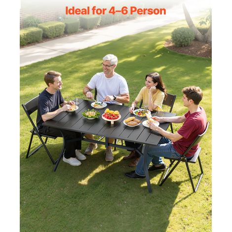 Table à manger pour patio extérieur 1500 mm, table de bistrot rectangulaire en acier et métal, pour 4-6 personnes, trou pour parasol 38 mm, grand meuble toutes saisons pour jardin, véranda, noir (1/5)