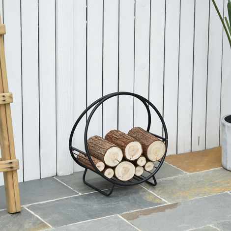 Portalegna in Metallo per Interni ed Esterni per Camino, Porta Legna da Interno con Forma a Cesto, 45x29.5x47cm, Nero (1/5)
