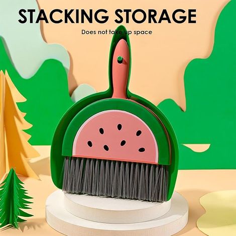 Children’s Broom Dustpan Set, Cartoon Fruit Themed Small Dustpan Brush Combo, 7.09x9.06 inches Convenient Portable Whisk Broom Housekeeping Helper Pack for Kids and Adults